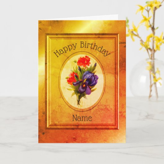 Bouquet vintage bleu Iris Fleur Carte Anniversaire (Fleur jaune)