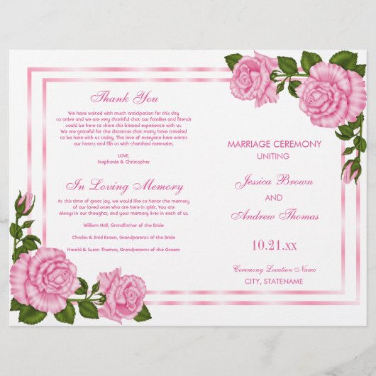 Bouquets d'angle rose joli Programme de mariage (Devant)