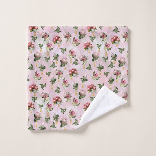 Bouquets de fleurs de Protea avec feuilles de saug (Gant de toilette)