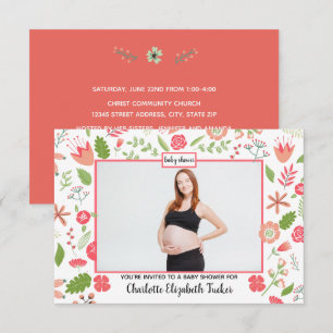 Bouquets Floraux Roses - Invitation Baby Shower 3x