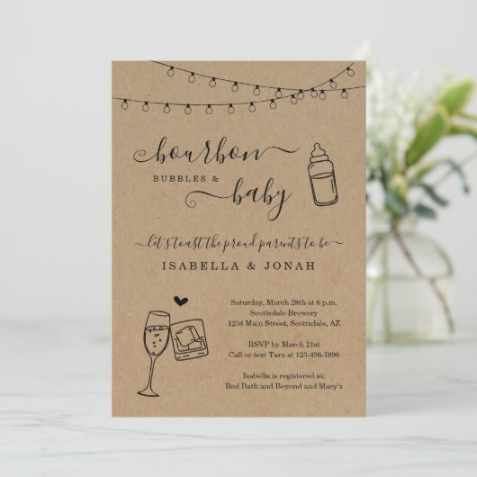 Bourbon Bubbles en Baby shower Invitation Kaart (Staand voorkant)