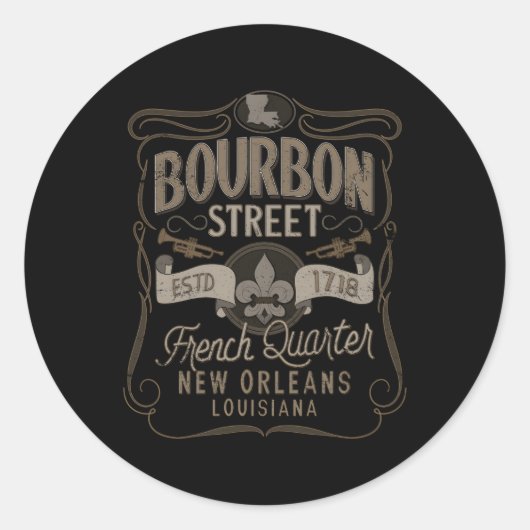 Bourbon Street Franse Quer New Orleans Ronde Sticker (Voorkant)