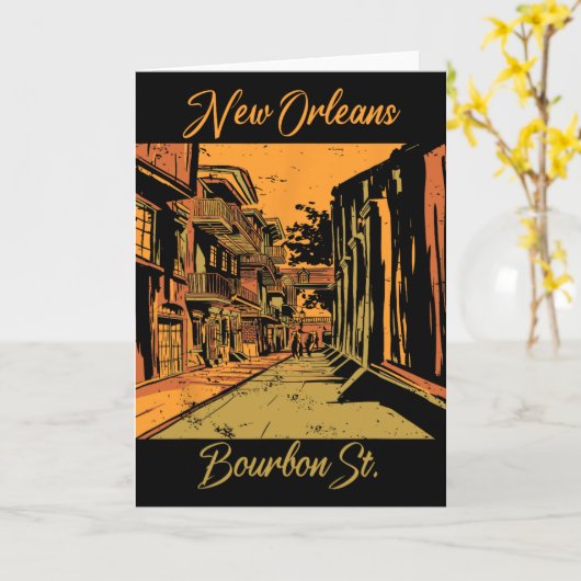 Bourbon Street New Orleans Souvenir Louisiana Mard Kaart (Gele Bloem)
