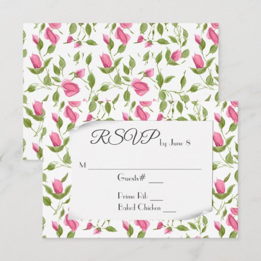 Bourgeons de rose rose sur réponse de mariage blan (Devant / Derrière)