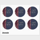 Bourgogne Agaat Navy Blue Gold Script Wedding Ronde Sticker (Vel)