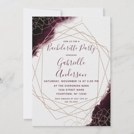 Bourgogne Aquarelle Bachelorette Party Invitation (Devant)