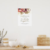 Bourgogne Aquarelle Fleurs Mariage Affiche de bien (Cuisine)