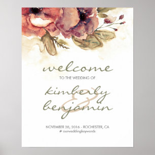 Bourgogne Aquarelle Fleurs Mariage Affiche de bien