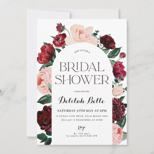 Bourgogne Arch Floral Bridal Show Invitation (Devant)