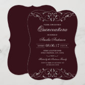 Bourgogne Argent Elégant Quinceanera Invitation (Devant / Derrière)