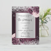Bourgogne argent floral élégant mariage invitation (Debout devant)