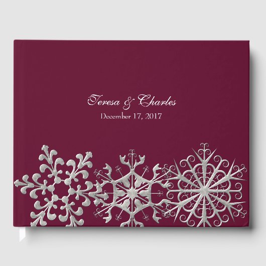 Bourgogne avec Snowflakes Mariage Livre d'or (Recto)