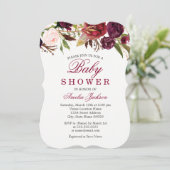 Bourgogne Baby shower Floral Rouge Invitation (Debout devant)