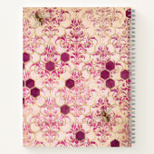Bourgogne Bee Damask Girly Chic Moderne Naam Notitieboek (Achterkant)
