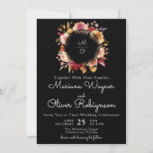 Bourgogne Beige Black Floral Faire-part de mariage (Devant)