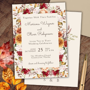 Bourgogne Beige Romantique Faire-part de mariage F