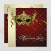 Bourgogne Black Gold Masquerade Party Invitations (Devant / Derrière)