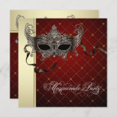 Bourgogne Black Gold Masquerade Party Invitations (Devant / Derrière)
