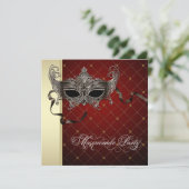 Bourgogne Black Gold Masquerade Party Invitations (Debout devant)