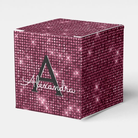 Bourgogne & Black Shimmer Monogram - Jouw naam toe Bedankdoosjes (Voorkant Zijde)