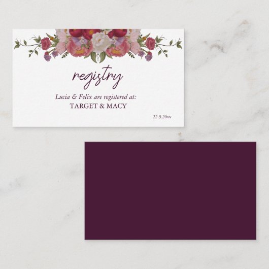 Bourgogne Blad en Bloemen Bruiloft Geregistreerde Informatiekaartje (Voorkant / Achterkant)