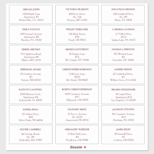 Bourgogne Blanc Floral Mariage Étiquettes de adres (Feuille)