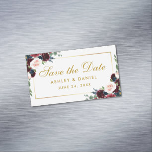 Bourgogne Blauwe Bloemen Save The Date Mini Magnet Magnetisch Visitekaartje