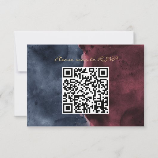 Bourgogne & Bleu Nuit QR Code RSVP Aquarelle (Dos)