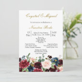 Bourgogne bloem bruiloft uitnodiging (Staand voorkant)