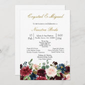 Bourgogne bloem bruiloft uitnodiging (Voorkant / Achterkant)