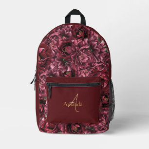 Bourgogne Bloem Elegantie met Gouden Accent Bedrukte Rugzak