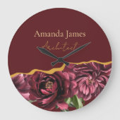 Bourgogne Bloem Elegantie met Gouden Accent Grote Klok (Voorkant)