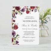 Bourgogne bloem lijst Spaans bruiloft uitnodiging (Staand voorkant)