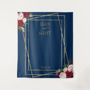Bourgogne Bloem Navy Goud Lijst Blush Roze Wandkleed