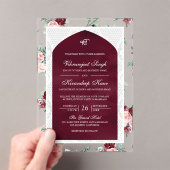 Bourgogne Bloemen Anand Karaj Punjabi Sikh Bruilof Acryl Uitnodigingen (Insitu (Draagbaar))