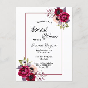 Bourgogne bloemen boho bridal doucheuitnodiging briefkaart