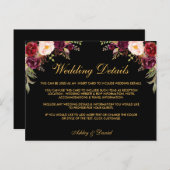 Bourgogne Bloemen bruiloft Details Zwart Inzetstuk Briefkaart (Voorkant / Achterkant)