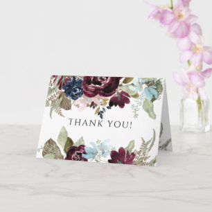 Bourgogne Bloemen Elegante Marine bruiloft Dank u Kaart