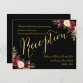 Bourgogne Bloemen Goud Glam Zwart Bruiloft Recepti Informatiekaartje (Voorkant / Achterkant)