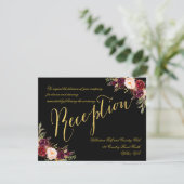 Bourgogne Bloemen Goud Glam Zwart Bruiloft Recepti Informatiekaartje (Staand voorkant)