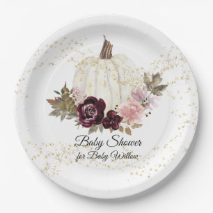 Bourgogne Bloemen Goud Glitter Baby shower Pompoen Papieren Bordje