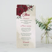 Bourgogne bloemen groen bruiloft menu (Staand voorkant)