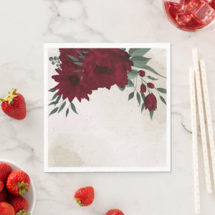 Bourgogne bloemen groen bruiloft servet