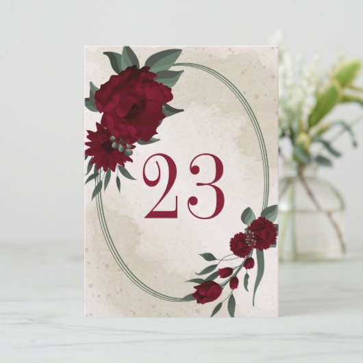 Bourgogne bloemen groen geometrisch tafelnummer (Staand voorkant)