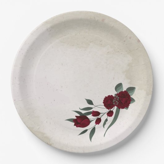 Bourgogne bloemen groen papieren bordje (Voorkant)