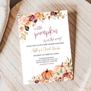 Bourgogne Bloemen Herfst Pompoen Baby shower Kaart