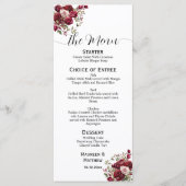 Bourgogne Bloemen Modern Script 4x9'' Trouwmenu Menu (Voorkant)