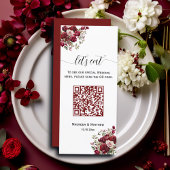 Bourgogne Bloemen Moderne QR Code 4x9'' Trouwmenu Menu