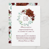 Bourgogne Bloemen Monogram Elegant Engagement Part Kaart (Voorkant / Achterkant)