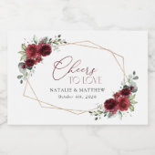 Bourgogne bloemen, rode bloemen, Florale bruiloft Sparkling Wijnetiket (Enkel label)